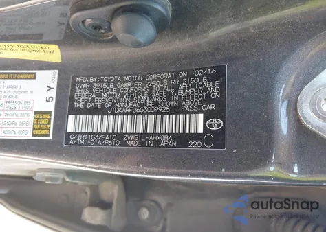 2016 Toyota Prius Three из США, поврежденный, VIN JTDKARFU6G3009928